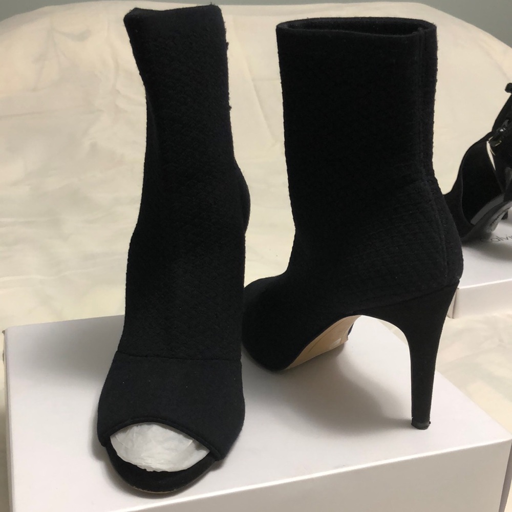 Calvin Klein “Cherilyn Kid Suede heels, size 8M. Right low on heel scratch.